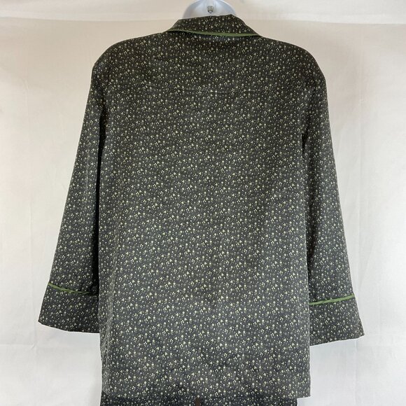 Bed to Brunch Pajama Set XS Black Green Print Tie Elastic Waist  Long Sleeve - Picture 6 of 16